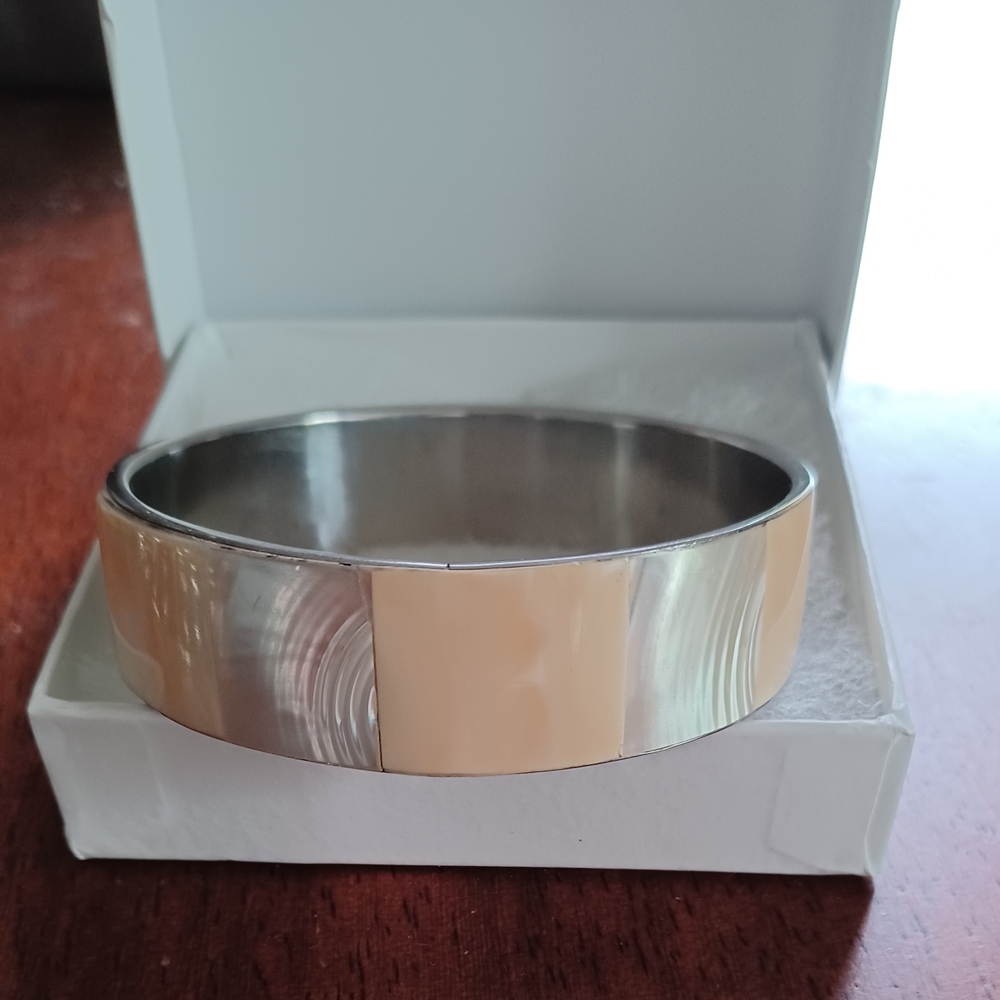 Silver and Cream Bangle Bracelet